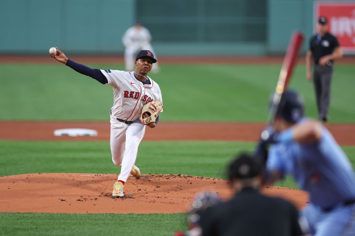 Aug 28, 2024; Boston, Massachusetts, USA; Boston Red Sox starting pitcher Brayan Bello (66) throws a pitch during the first inning against the Kansas City Royals at Fenway Park. Mandatory Credit: Paul Rutherford-USA TODAY Sports