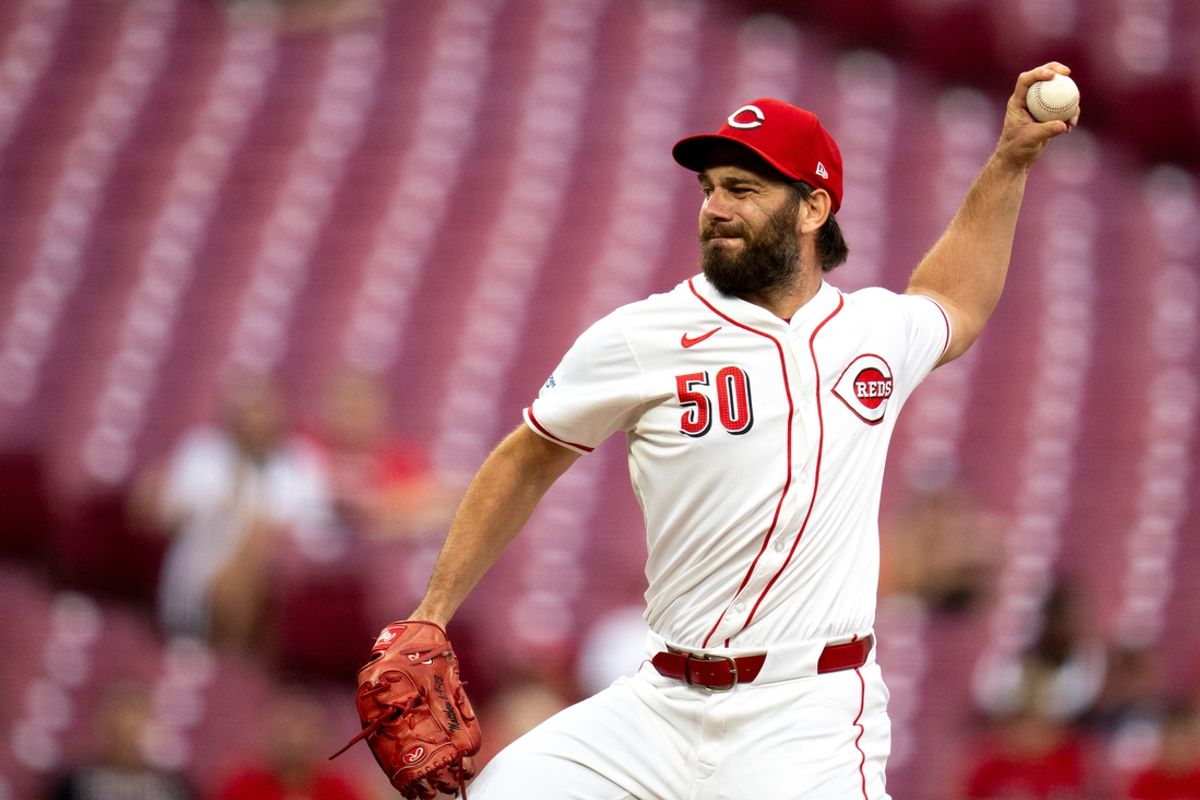 Cincinnati Reds pitcher Sam Moll (50) pitches in the third inning of the MLB game between the Cincinnati Reds and Oakland Athletics at Great American Ball Park in Cincinnati on Wednesday, Aug. 28, 2024.