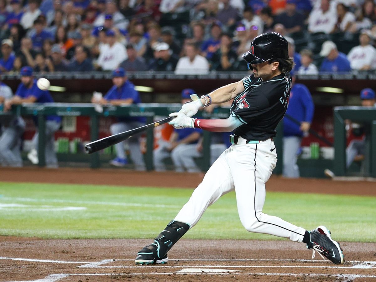 Arizona Diamondbacks outfielder Corbin Carroll (7) swings at a pitch on Aug. 28, 2024 at Chase Field in Phoenix.