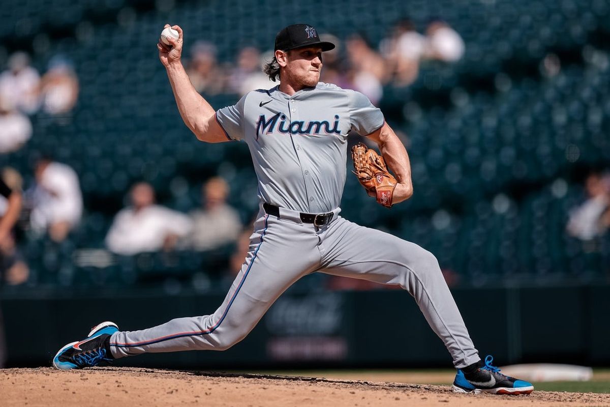Aug 29, 2024; Denver, Colorado, USA; Miami Marlins relief pitcher Declan Cronin (51) pitches in the sixth inning against the Colorado Rockies at Coors Field. Mandatory Credit: Isaiah J. Downing-Imagn Images