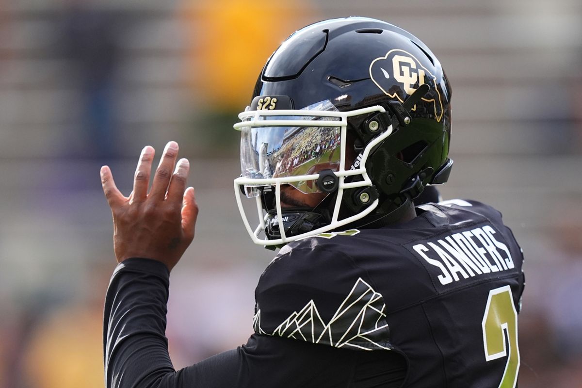 Aug 29, 2024; Boulder, Colorado, USA; Colorado Buffaloes quarterback Shedeur Sanders (2) before the game against the North Dakota State Bison at Folsom Field. Mandatory Credit: Ron Chenoy-Imagn Images