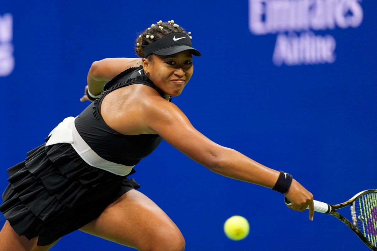 Aug 29, 2024; Flushing, NY, USA;  Karolina Muchova (CZE) hits to Naomi Osaka (JPN) on day four of the 2024 U.S. Open tennis tournament at USTA Billie Jean King National Tennis Center. Mandatory Credit: Robert Deutsch-Imagn Images
