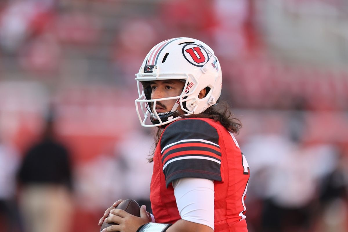 Aug 29, 2024; Salt Lake City, Utah, USA; Utah Utes quarterback Cameron Rising (7) warms up before the game against the Southern Utah Thunderbirds at Rice-Eccles Stadium. Mandatory Credit: Rob Gray-Imagn Images