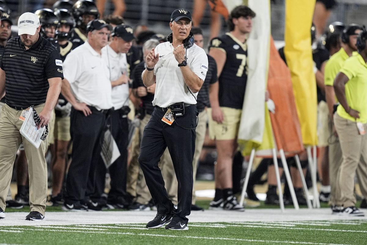 Aug 29, 2024; Winston-Salem, North Carolina, USA; Wake Forest Demon Deacons head coach Dave Clawson on the sidelines during the second half against the North Carolina A&T Aggies at Allegacy Federal Credit Union Stadium. Mandatory Credit: Jim Dedmon-Imagn Images