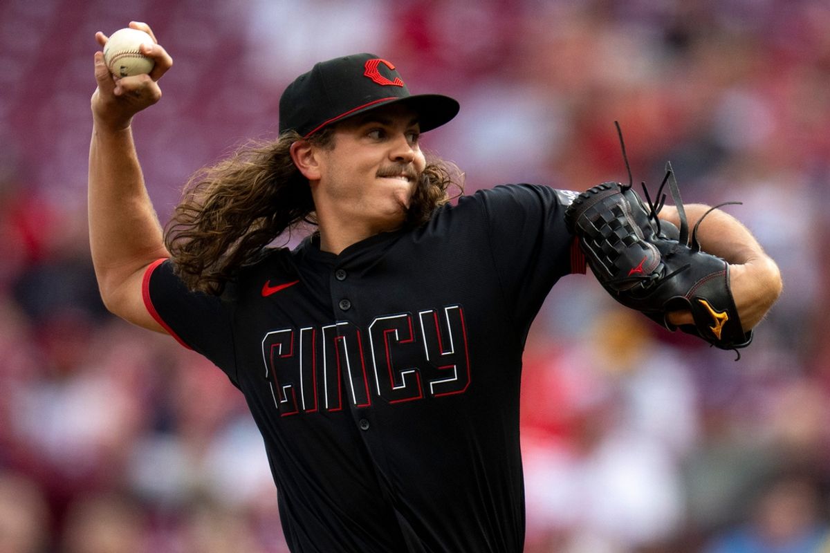 Cincinnati Reds starting pitcher Rhett Lowder (81) delivers the pitch in the first inning of the MLB game between the Cincinnati Reds and Milwaukee Brewers at Great American Ball Park in Cincinnati on Friday, Aug. 30, 2024.