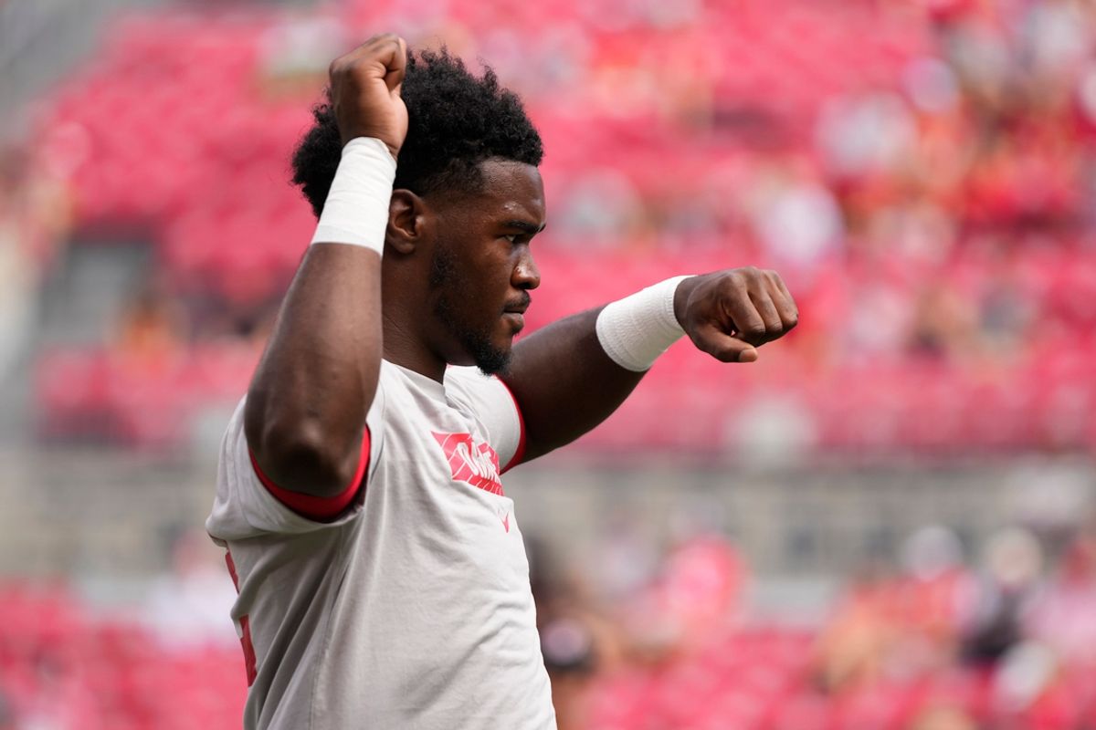 Aug 31, 2024; Columbus, OH, USA; Ohio State Buckeyes quarterback Air Noland (12) warms up prior to the NCAA football game against the Akron Zips at Ohio Stadium.
