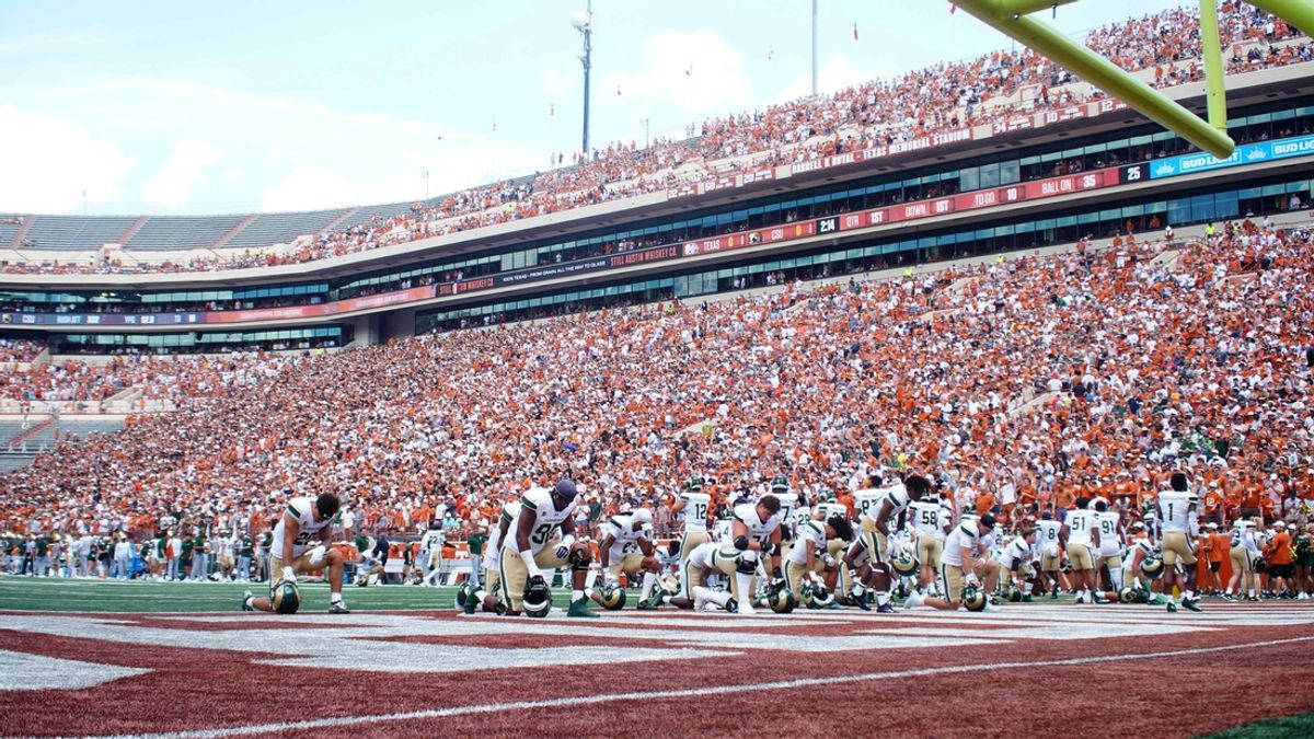 Aug 31, 2024; Austin, Texas, USA;  The Colorado State Rams take the field before a game against the Texas Longhorns at Darrell K Royal-Texas Memorial Stadium. Mandatory Credit: Aaron Meullion-USA TODAY Sports