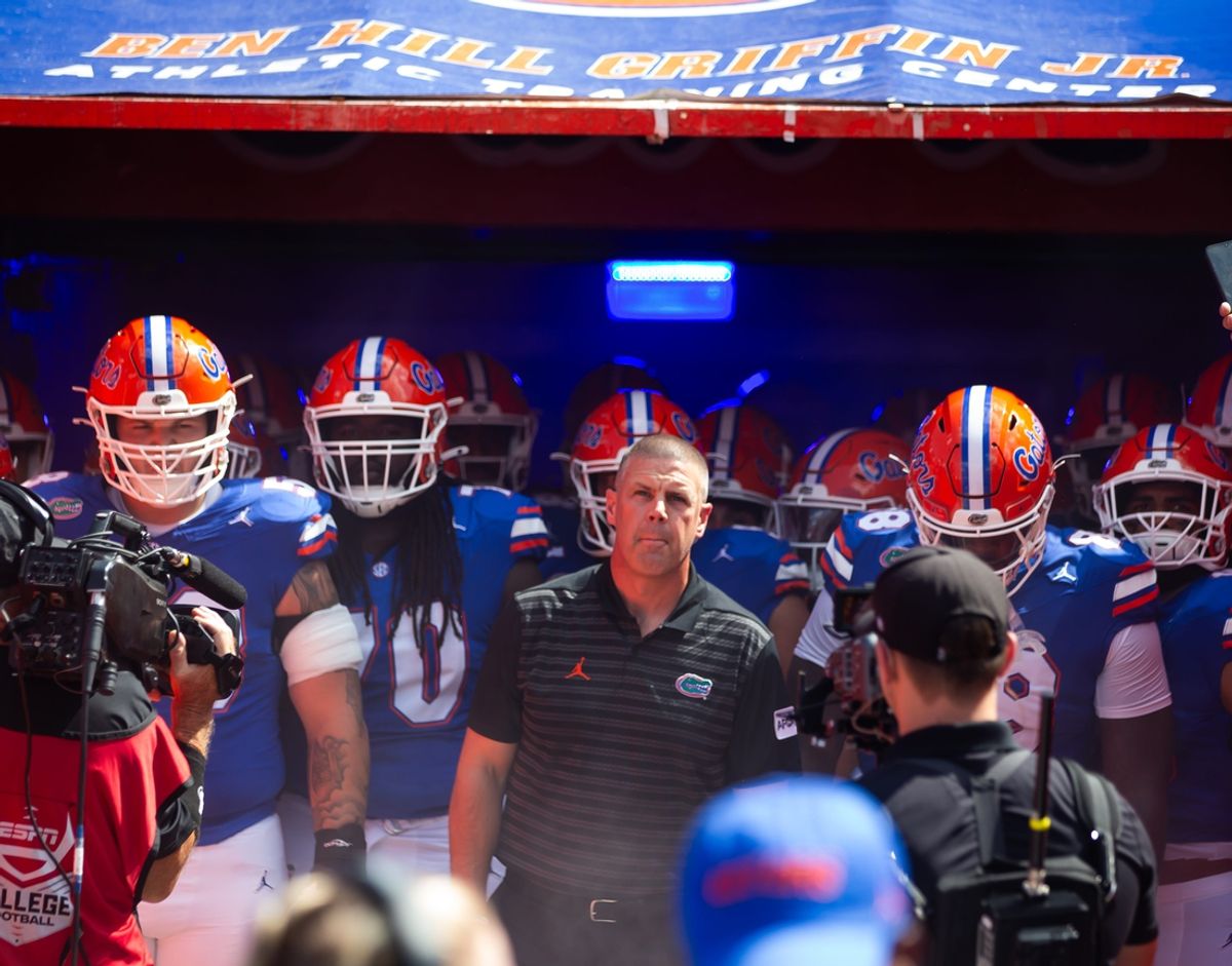 Florida Gators head coach Billy Napier prepares to exit the tunnel with his team during the season opener at Ben Hill Griffin Stadium in Gainesville, FL on Saturday, August 31, 2024 against the University of Miami Hurricanes in the first half. [Doug Engle/Gainesville Sun]