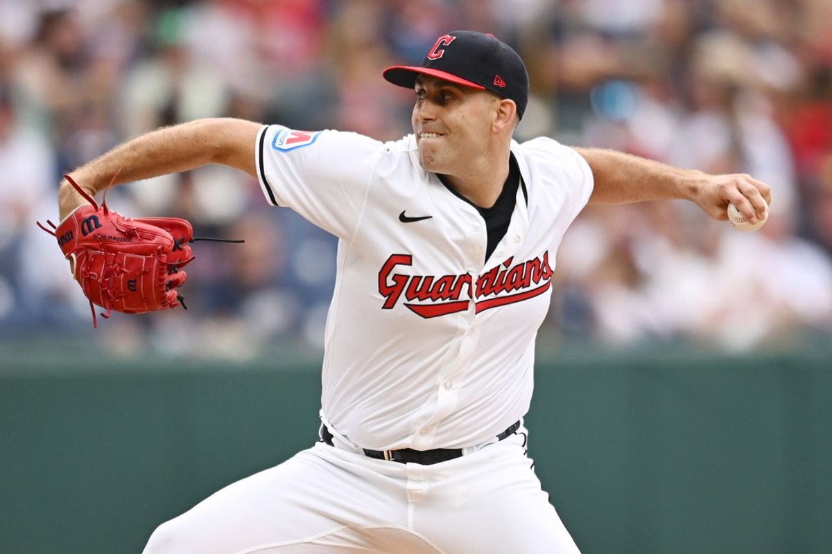 Aug 31, 2024; Cleveland, Ohio, USA; Cleveland Guardians starting pitcher Matthew Boyd (16) throws a pitch during the first inning against the Pittsburgh Pirates at Progressive Field. Mandatory Credit: Ken Blaze-Imagn Images