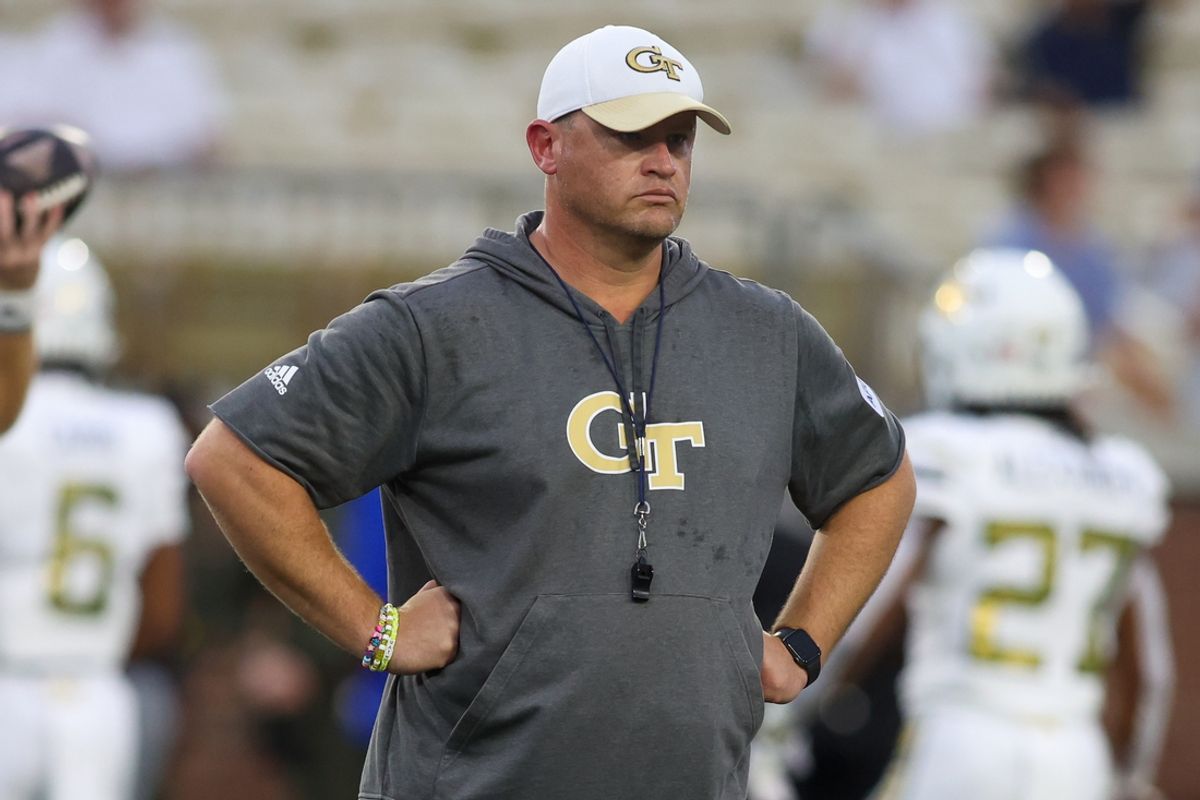 Aug 31, 2024; Atlanta, Georgia, USA; Georgia Tech Yellow Jackets head coach Brent Key on the field before a game against Georgia State Panthers at Bobby Dodd Stadium at Hyundai Field. Mandatory Credit: Brett Davis-Imagn Images