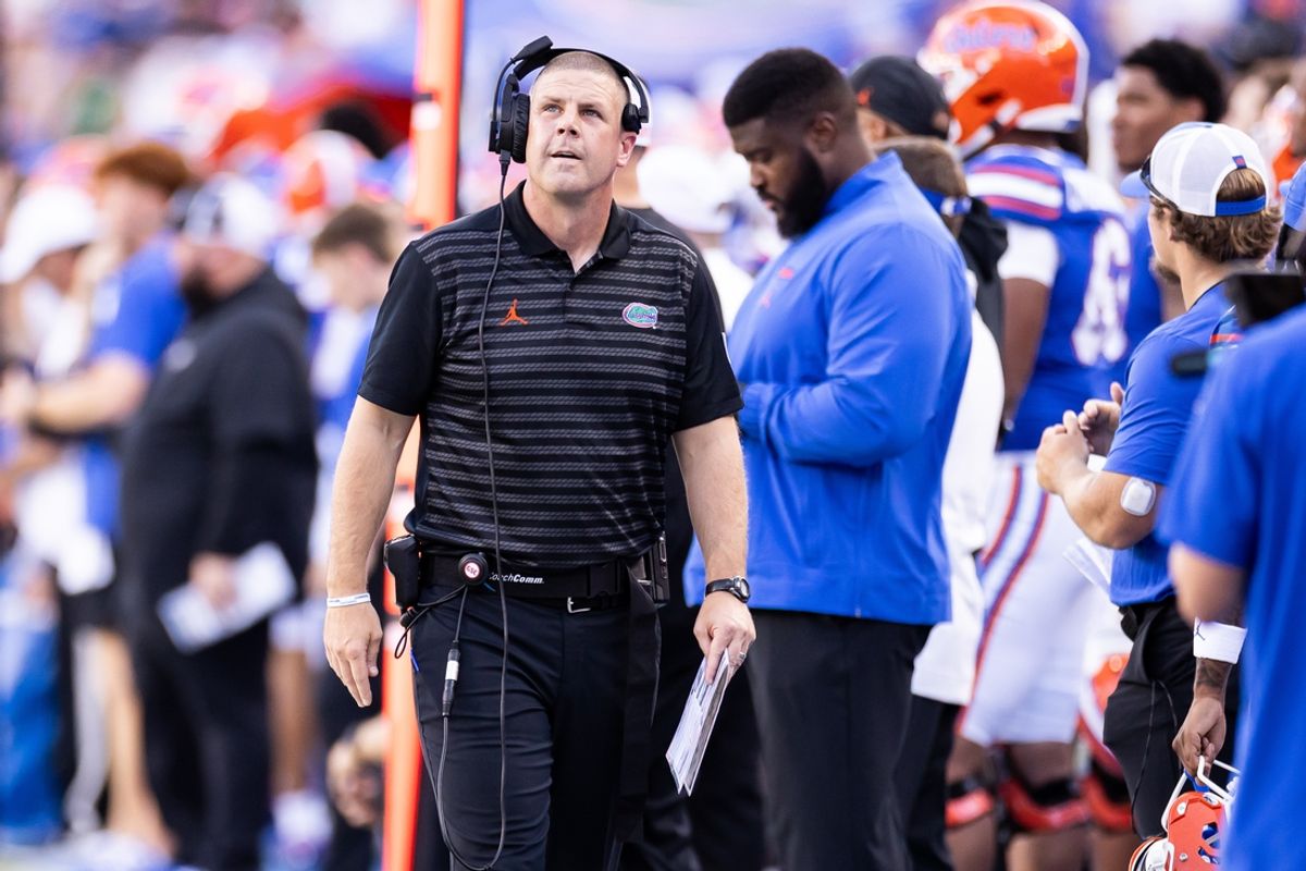 Aug 31, 2024; Gainesville, Florida, USA; Florida Gators head coach Billy Napier walks on the sideline against the Miami Hurricanes during the second half at Ben Hill Griffin Stadium. Mandatory Credit: Matt Pendleton-USA TODAY Sports