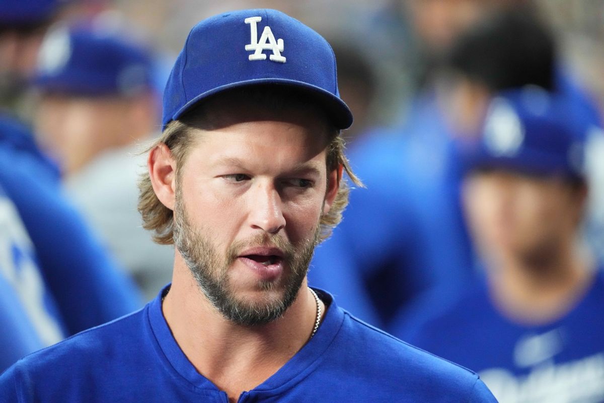 Aug 31, 2024; Phoenix, Arizona, USA; Los Angeles Dodgers pitcher Clayton Kershaw (22) looks on against the Arizona Diamondbacks during the third inning at Chase Field. Mandatory Credit: Joe Camporeale-Imagn Images