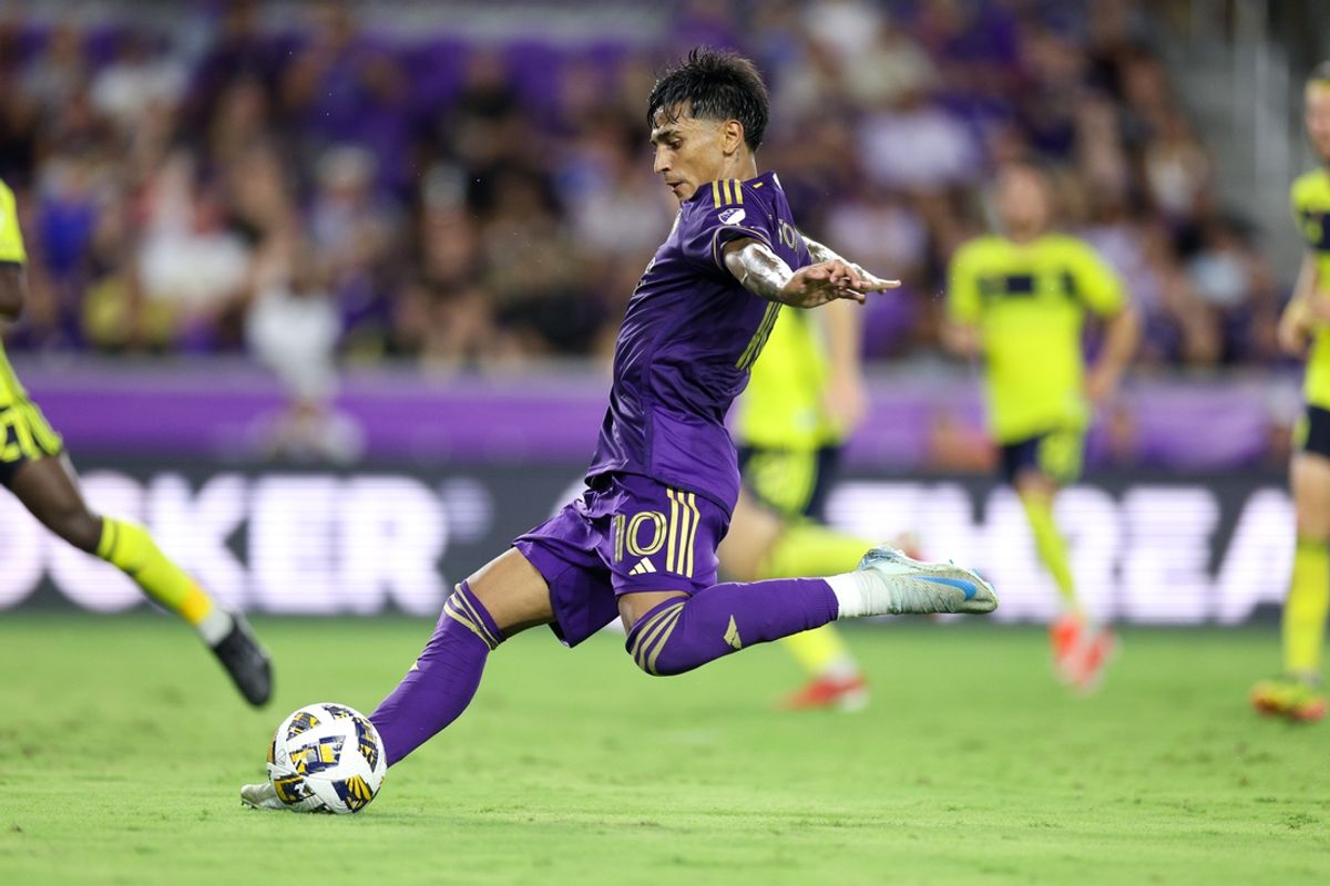 Aug 31, 2024; Orlando, Florida, USA; Orlando City midfielder Facundo Torres (10) scores a goal against Nashville SC in the second half at Inter&Co Stadium. Mandatory Credit: Nathan Ray Seebeck-Imagn Images