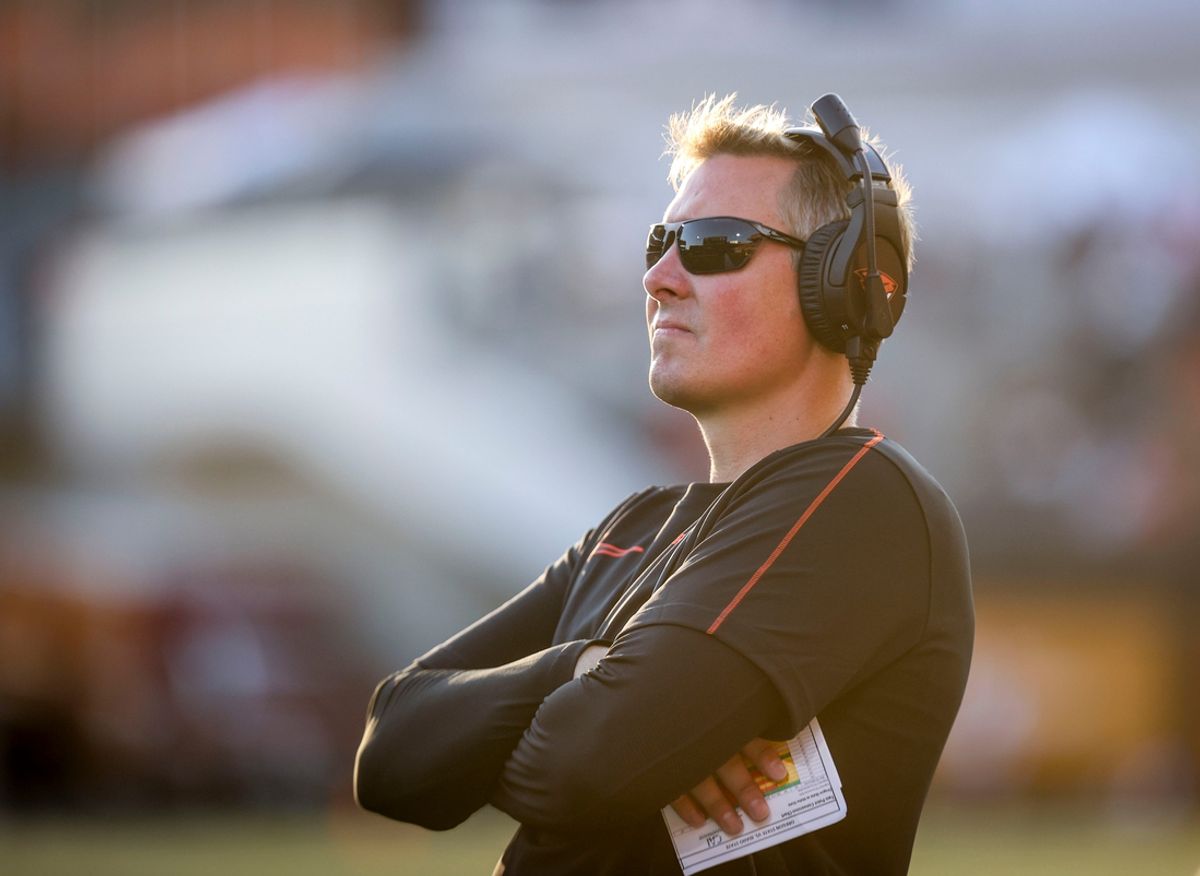 Oregon State Beavers head coach Trent Bray watches the game against Idaho State Bengals during the second half on Saturday, Aug. 31, 2024 at Reser Stadium in Corvallis, Ore.