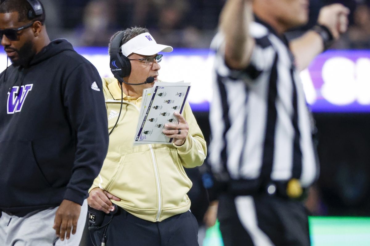 Aug 31, 2024; Seattle, Washington, USA; Washington Huskies head coach Jedd Fisch stands on the sideline against the Weber State Wildcats during the third quarter at Alaska Airlines Field at Husky Stadium. Mandatory Credit: Joe Nicholson-Imagn Images