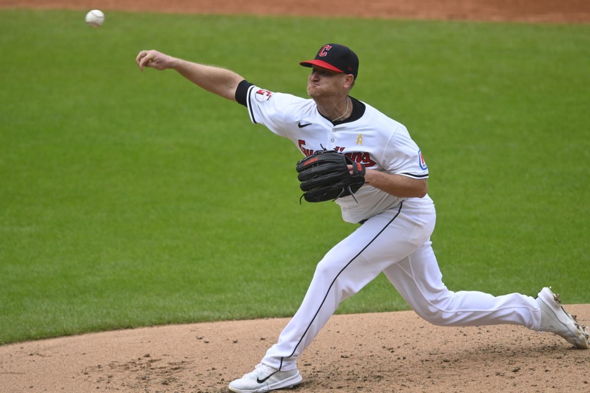 Sep 1, 2024; Cleveland, Ohio, USA; Cleveland Guardians starting pitcher Alex Cobb (35) delivers a pitch in the second inning against the Pittsburgh Pirates at Progressive Field. Mandatory Credit: David Richard-USA TODAY Sports