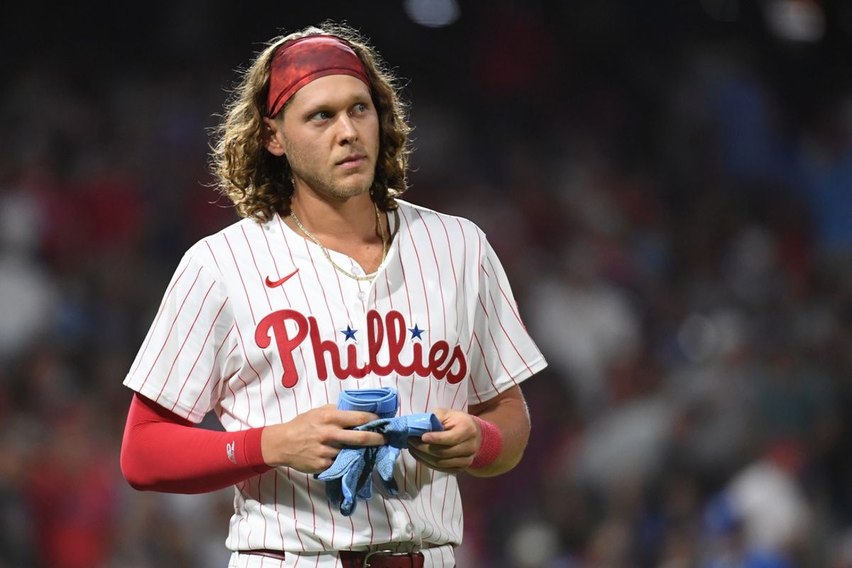 Aug 26, 2024; Philadelphia, Pennsylvania, USA; Philadelphia Phillies third base Alec Bohm (28) against the Houston Astros during the fourth inning at Citizens Bank Park. Mandatory Credit: Eric Hartline-Imagn Images