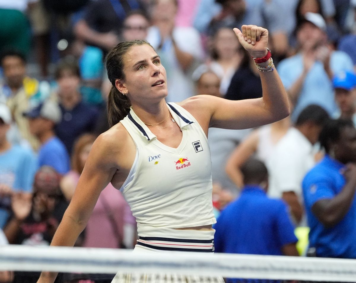 Sep 1, 2024; Flushing, NY, USA;   Emma Navarro (USA) after beating Coco Gauff (USA) on day seven of the 2024 U.S. Open tennis tournament at USTA Billie Jean King National Tennis Center. Mandatory Credit: Robert Deutsch-USA TODAY Sports
