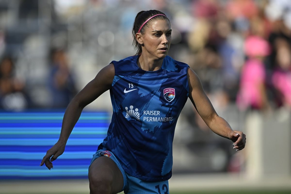 Sep 1, 2024; San Diego, California, USA;  San Diego Wave FC forward Alex Morgan (13) warms up prior to the match lagainst the Washington Spirit at Snapdragon Stadium. Mandatory Credit: Denis Poroy-Imagn Images