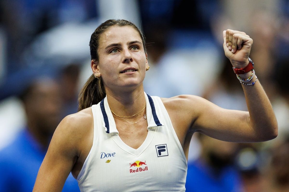Sep 01, 2024; Flushing, NY, USA; Emma Navarro (USA) reacts after her match against Coco Gauff (USA) on day seven of the 2024 U.S. Open tennis tournament at the USTA Billie Jean King National Tennis Center. Mandatory Credit: Mike Frey-Imagn Images