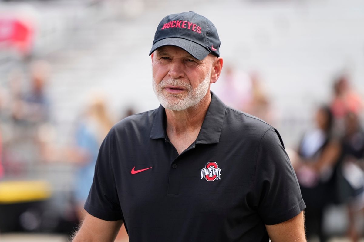 Aug 31, 2024; Columbus, OH, USA; Ohio State Buckeyes defensive coordinator Jim Knowles walks the sideline prior to the NCAA football game against the Akron Zips at Ohio Stadium. Ohio State won 52-6.
