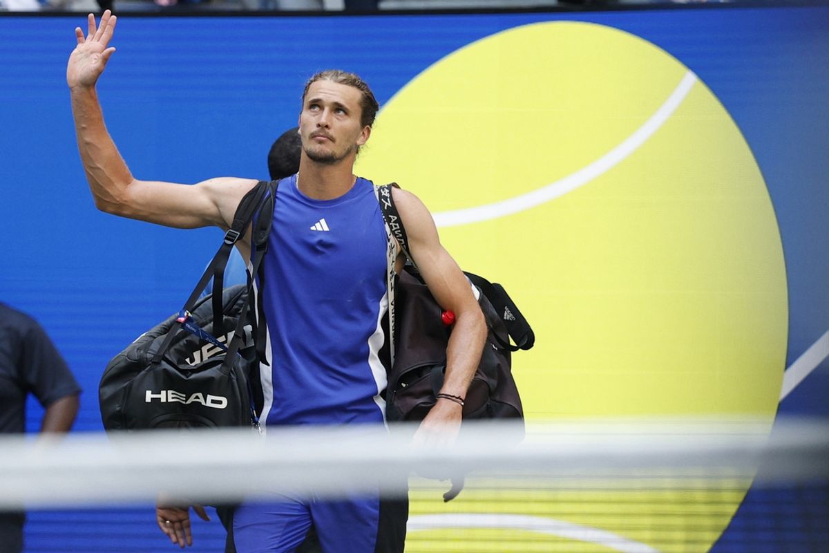 Sep 3, 2024; Flushing, NY, USA; Alexander Zverev (GER) waves to the crowd while leaving the court after his match against Taylor Fritz (USA)(not pictured) on day nine of the U.S. Open tennis tournament at the USTA Billie Jean King National Tennis Center. Mandatory Credit: Geoff Burke-Imagn Images