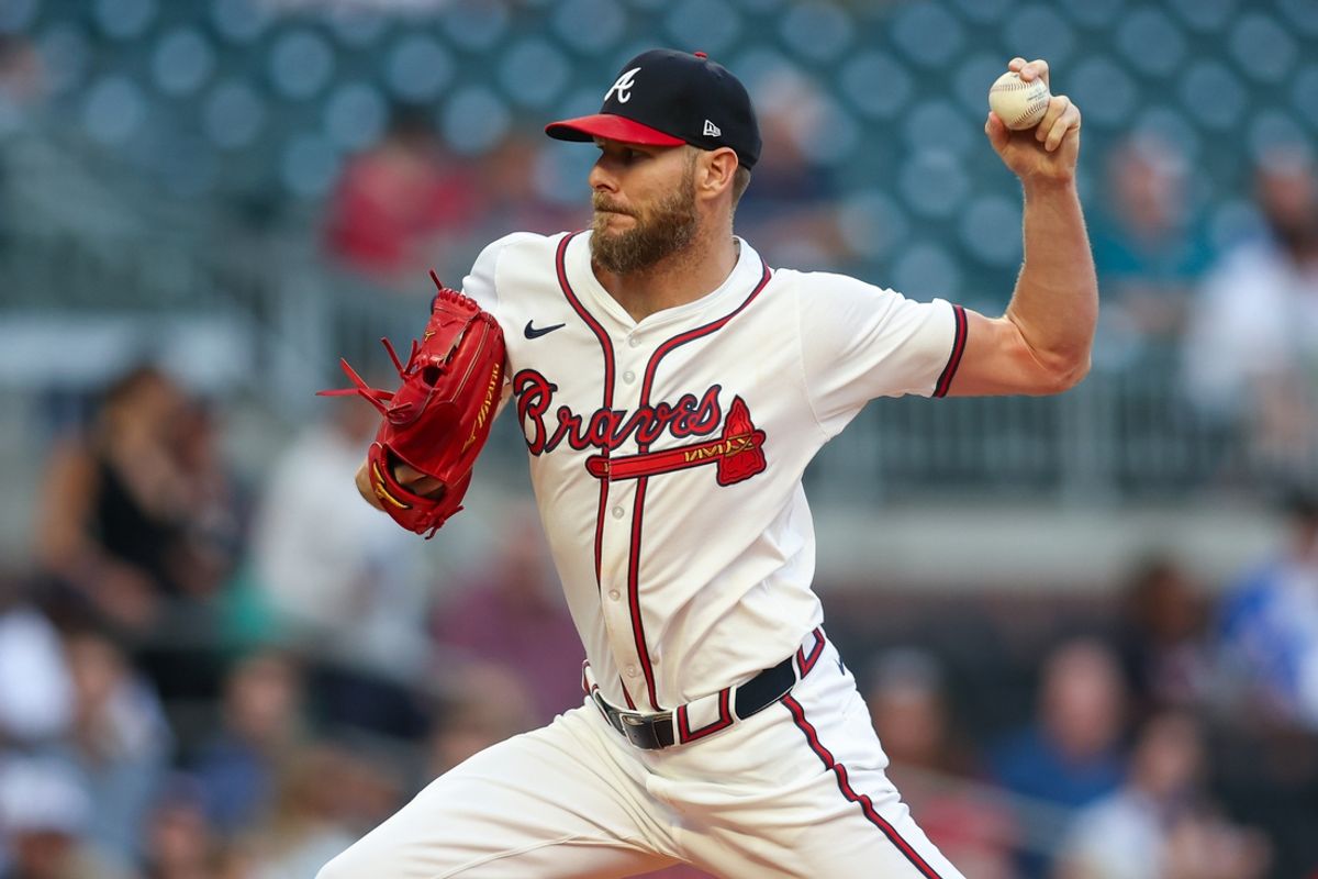 Sep 3, 2024; Atlanta, Georgia, USA; Atlanta Braves starting pitcher Chris Sale (51) throws against the Colorado Rockies in the first inning at Truist Park. Mandatory Credit: Brett Davis-Imagn Images