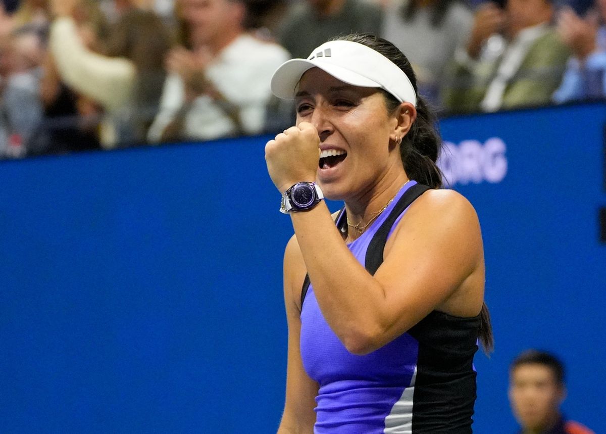 Sept 4 2024; Flushing, NY, USA;   Jessica Pegula (USA) after beating Iga Swiatek (POL) on day ten of the 2024 U.S. Open tennis tournament at USTA Billie Jean King National Tennis Center. Mandatory Credit: Robert Deutsch-Imagn Images