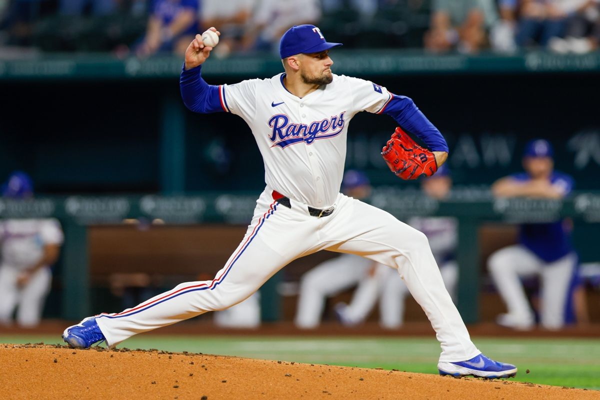 Sep 4, 2024; Arlington, Texas, USA; Texas Rangers pitcher Nathan Eovaldi (17) throws during the first inning against the New York Yankees at Globe Life Field. Mandatory Credit: Andrew Dieb-Imagn Images