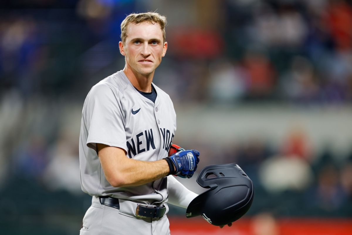 Sep 4, 2024; Arlington, Texas, USA; New York Yankees outfielder Duke Ellis (70) during the ninth inning against the Texas Rangers at Globe Life Field. Mandatory Credit: Andrew Dieb-Imagn Images