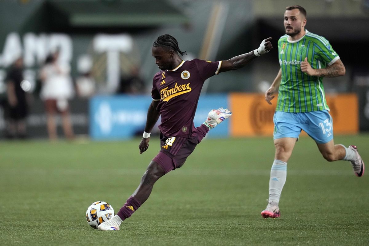 Aug 31, 2024; Portland, Oregon, USA; Portland Timbers forward Santiago Moreno (30) takes a shot on goal against the Seattle Sounders FC  during the second half at Providence Park. Mandatory Credit: Soobum Im-Imagn Images
