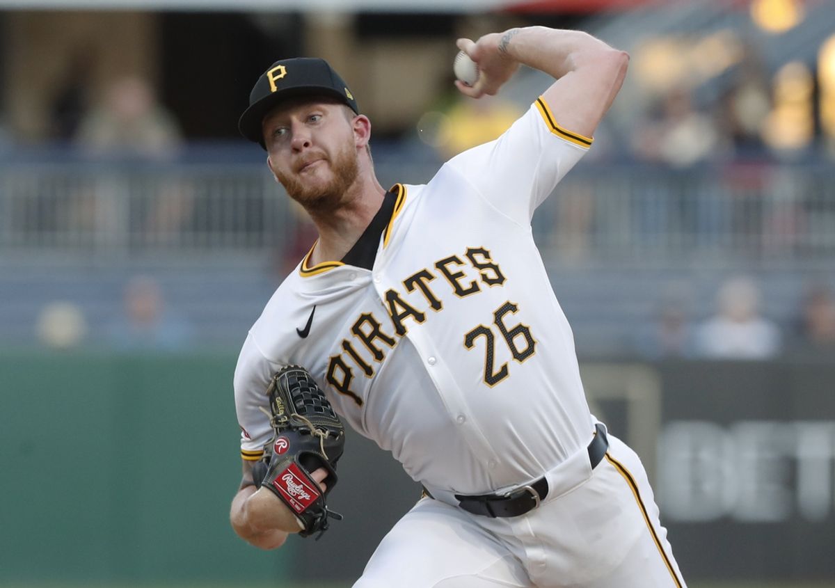 Sep 5, 2024; Pittsburgh, Pennsylvania, USA;  Pittsburgh Pirates starting pitcher Bailey Falter (26) delivers a pitch against the Washington Nationals during the first inning at PNC Park. Mandatory Credit: Charles LeClaire-Imagn Images