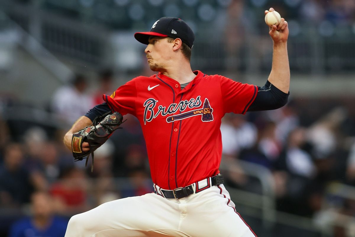 Sep 6, 2024; Atlanta, Georgia, USA; Atlanta Braves starting pitcher Max Fried (54) throws against the Toronto Blue Jays in the first inning at Truist Park. Mandatory Credit: Brett Davis-Imagn Images