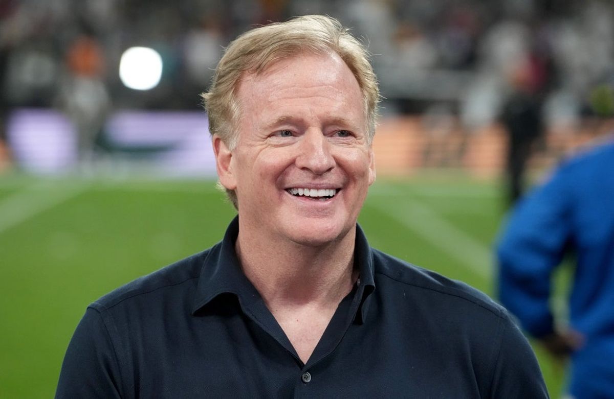 Sep 6, 2024; Sao Paulo, BRA; NFL commissioner Roger Goodell before a game in Brazil between the Green Bay Packers and Philadelphia Eagles at Neo Quimica Arena. Mandatory Credit: Kirby Lee-Imagn Images