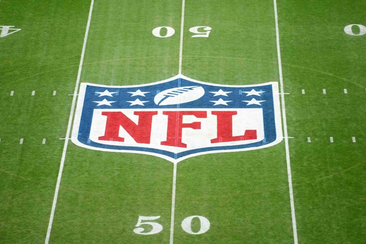 Sep 6, 2024; Sao Paulo, Brazil; The NFL shield logo at midfield at the 2024 NFL Sao Paolo Game at Neo Quimica Arena. Mandatory Credit: Kirby Lee-Imagn Images