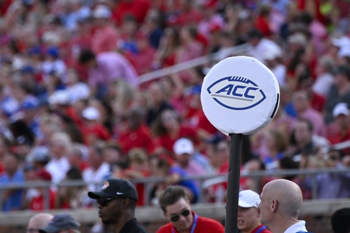 Sep 6, 2024; Dallas, Texas, USA; A view of the ACC logo during the first half of the game between the Southern Methodist Mustangs and the Brigham Young Cougars at Gerald J. Ford Stadium. Mandatory Credit: Jerome Miron-Imagn Images