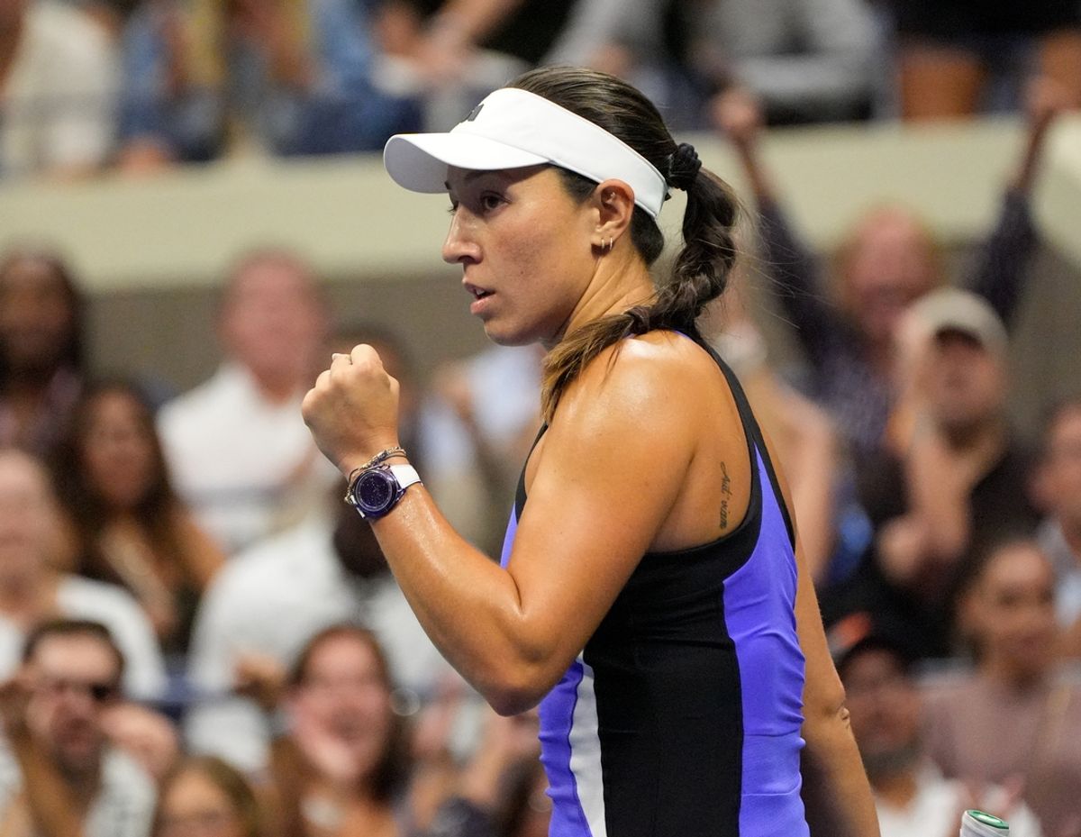 Sept 7, 2024; Flushing, NY, USA; Jessica Pegula (USA) reacts after winning a game in the 2nd set against Aryna Sabalenka in the women's singles final on day thirteen of the 2024 U.S. Open tennis tournament at USTA Billie Jean King National Tennis Center. Mandatory Credit: Robert Deutsch-Imagn Images