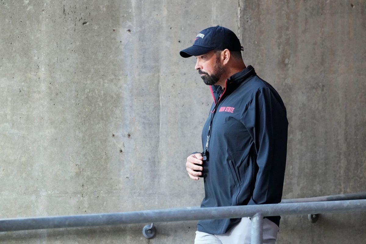 Sep 7, 2024; Columbus, Ohio, USA; Ohio State Buckeyes head coach Ryan Day takes the field prior to the NCAA football game against the Western Michigan Broncos at Ohio Stadium.