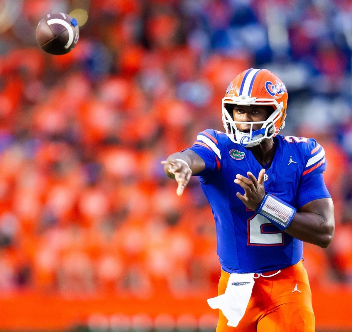 Florida Gators quarterback DJ Lagway (2) throws a pass during the first half at Ben Hill Griffin Stadium in Gainesville, FL on Saturday, September 7, 2024 against the Samford Bulldogs. [Doug Engle/Gainesville Sun]