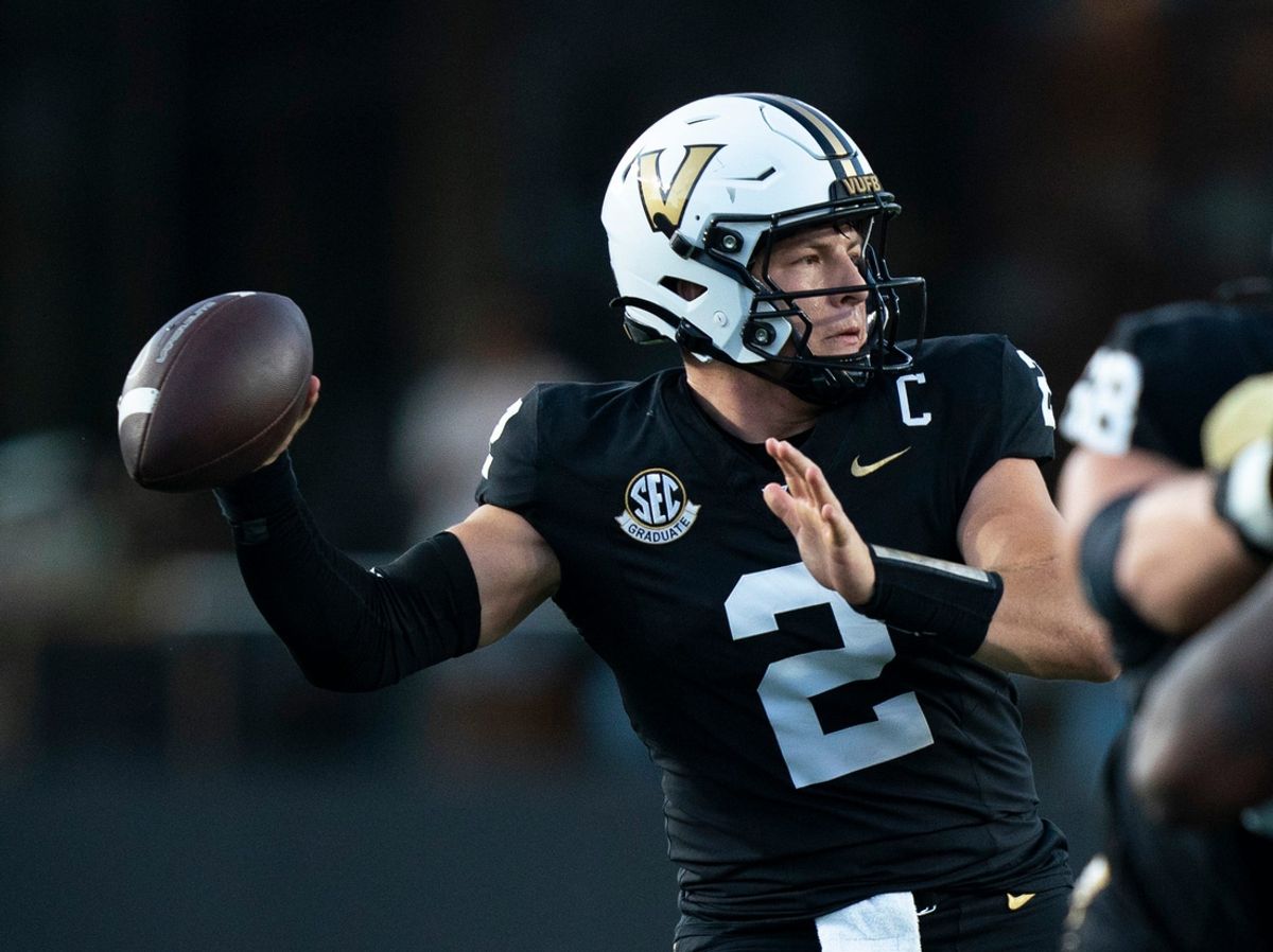 Vanderbilt Commodores quarterback Diego Pavia (2) throws against the Alcorn State Braves during their Southeastern Athletic Conference game at FirstBank Stadium in Nashville, Tenn., Saturday, Sept. 7, 2024.