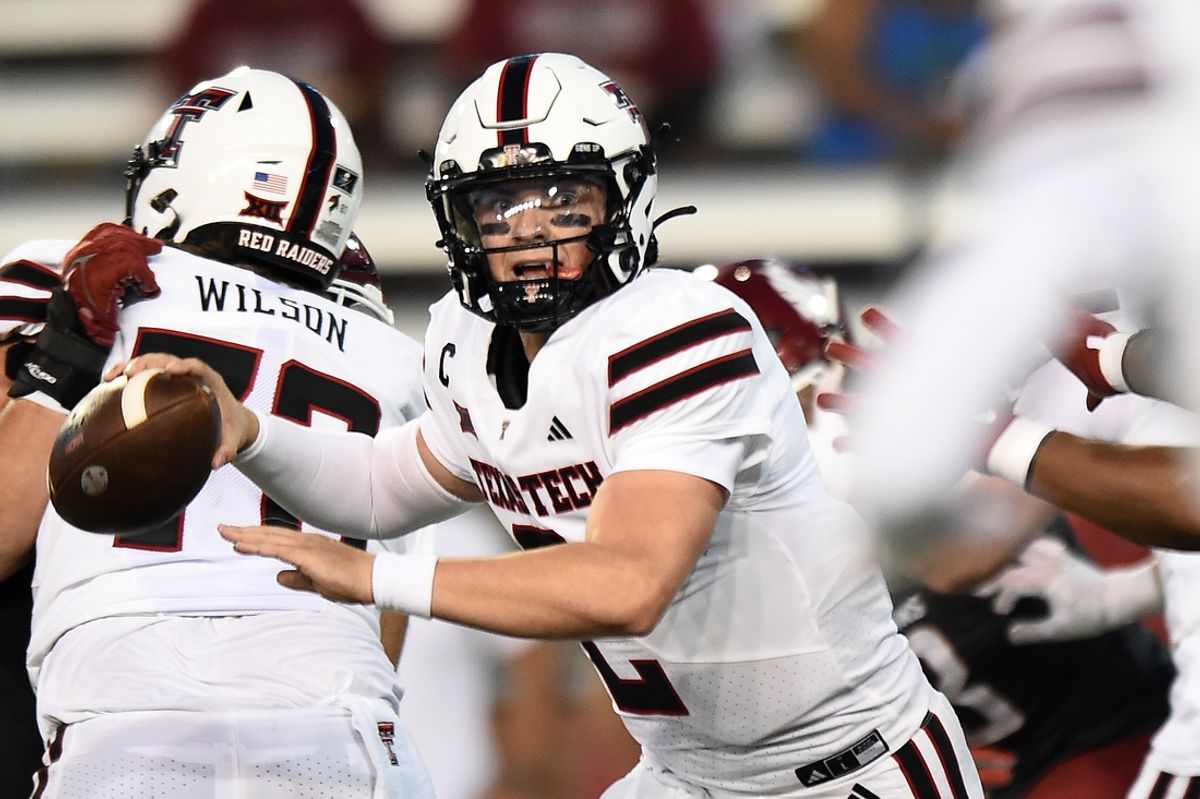 Sep 7, 2024; Pullman, Washington, USA; Texas Tech Red Raiders quarterback Behren Morton (2) throws a pass against the Washington State Cougars in the first half at Gesa Field at Martin Stadium. Mandatory Credit: James Snook-Imagn Images