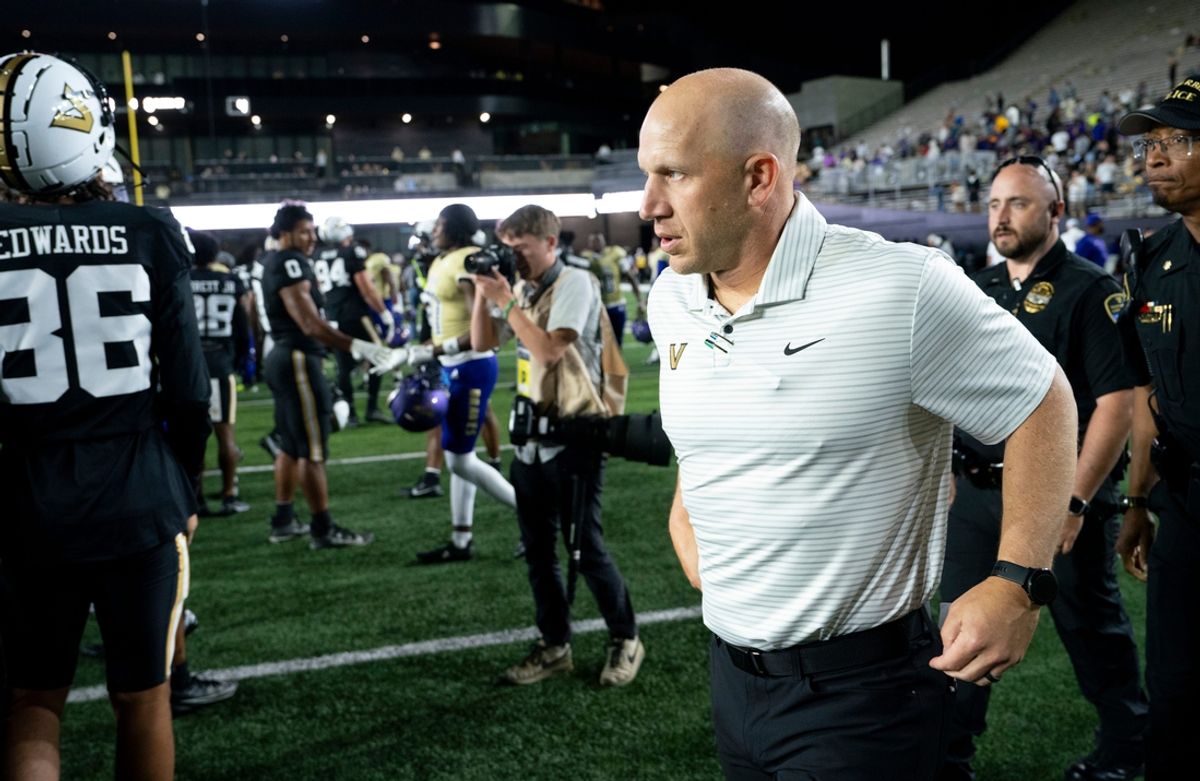 Vanderbilt Commodores Head Coach Clark Lea congratulates players from both teams after beating Alcorn State 55-0 at FirstBank Stadium in Nashville, Tenn., Saturday, Sept. 7, 2024.