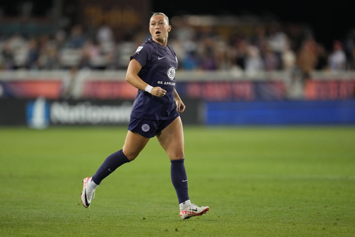 Sep 7, 2024; San Jose, California, USA; Racing Louisville FC Courtney Petersen defender (11) enters the pitch in the second half against Bay FC at PayPal Park. Mandatory Credit: Darren Yamashita-Imagn Images