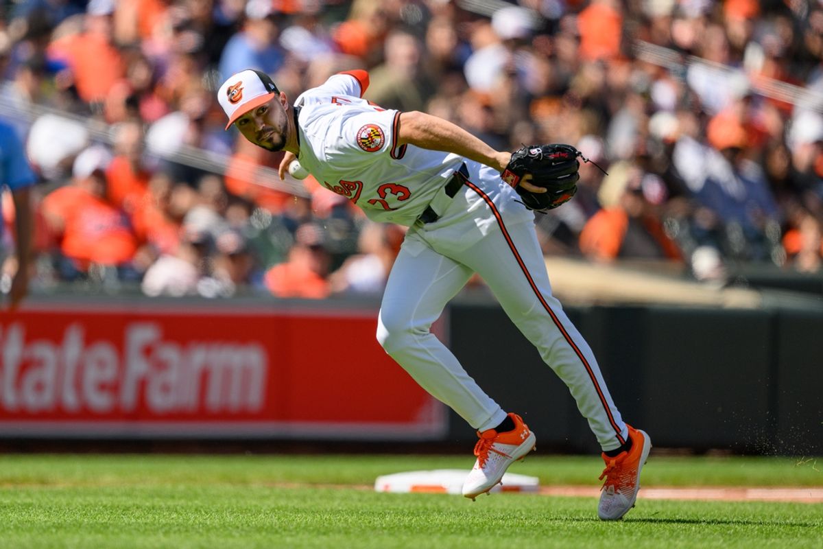 Sep 8, 2024; Baltimore, Maryland, USA; Baltimore Orioles shortstop Livan Soto (73) fields a ball during the eighth inning against the Tampa Bay Rays at Oriole Park at Camden Yards. Mandatory Credit: Reggie Hildred-Imagn Images