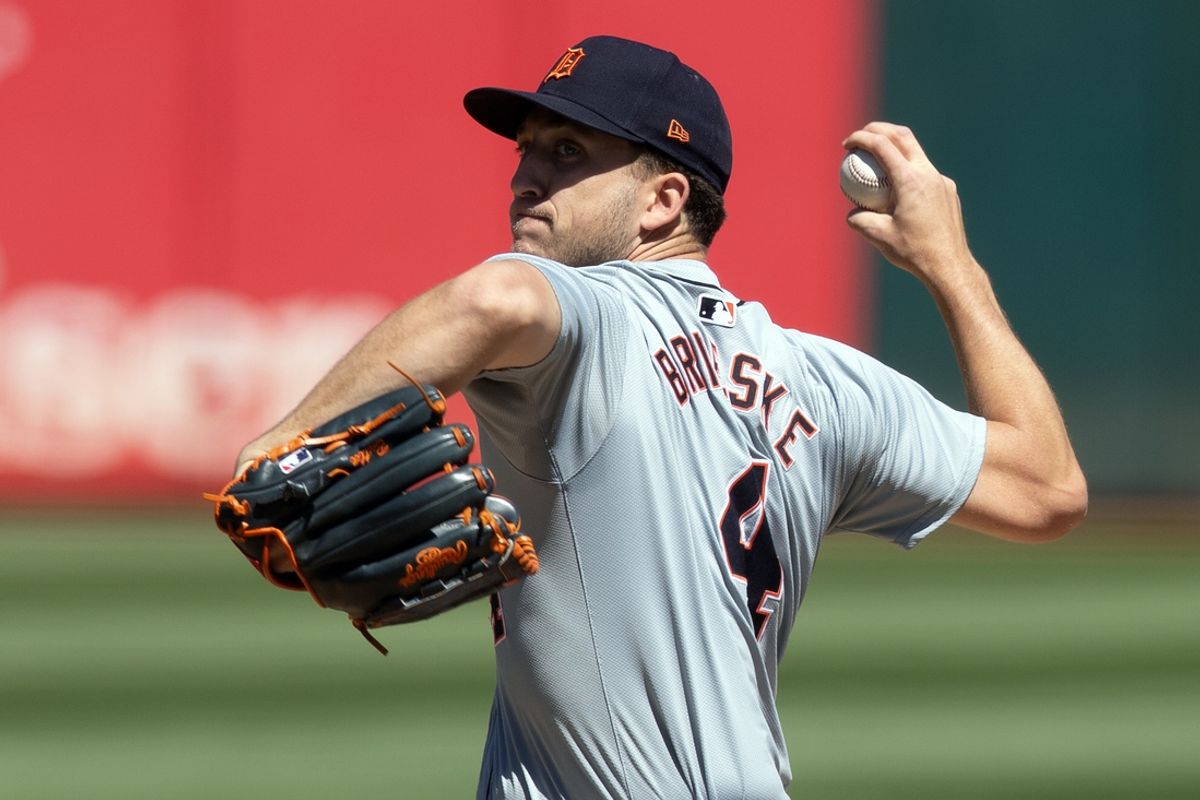 Sep 8, 2024; Oakland, California, USA; Detroit Tigers starting pitcher Beau Brieske (4) delivers a pitch against the Oakland Athletics during the first inning at Oakland-Alameda County Coliseum. Mandatory Credit: D. Ross Cameron-Imagn Images