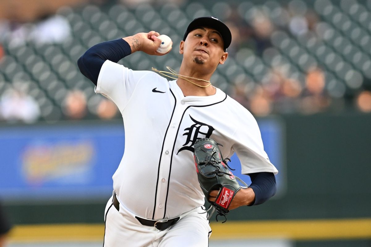 Sep 10, 2024; Detroit, Michigan, USA; Detroit Tigers starting pitcher Keider Montero (54) throws a pitch against the Colorado Rockies in the first inning at Comerica Park. Mandatory Credit: Lon Horwedel-Imagn Images