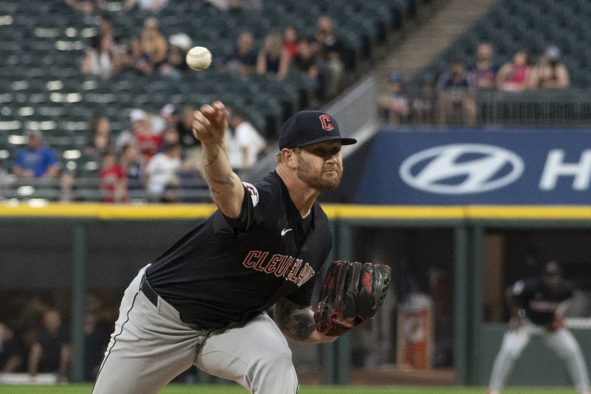 Sep 10, 2024; Chicago, Illinois, USA;  Cleveland Guardians pitcher Ben Lively (39) throws a pitch against the Chicago White Sox during the first inning at Guaranteed Rate Field. Mandatory Credit: Matt Marton-Imagn Images