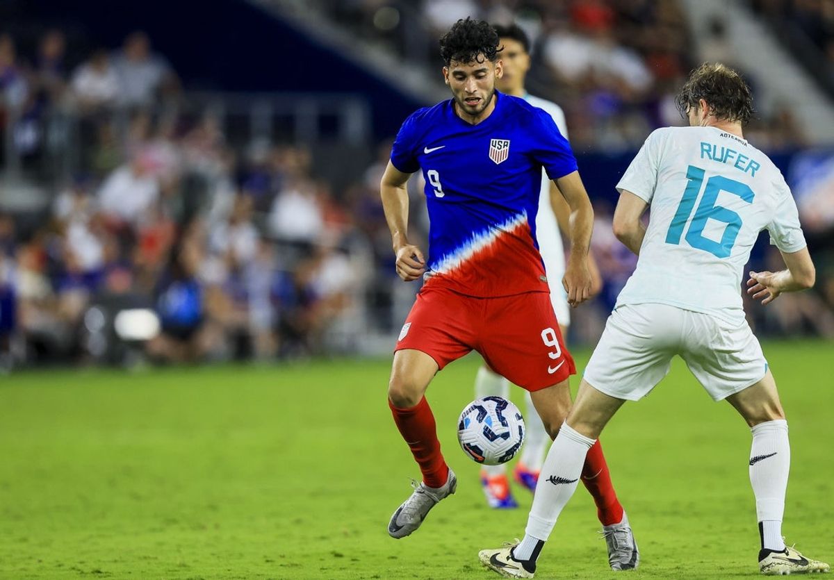 Sep 10, 2024; Cincinnati, Ohio, USA; USA forward Ricardo Pepi (9) dribbles against New Zealand midfielder Alex Rufer (16) in the second half at TQL Stadium. Mandatory Credit: Katie Stratman-Imagn Images