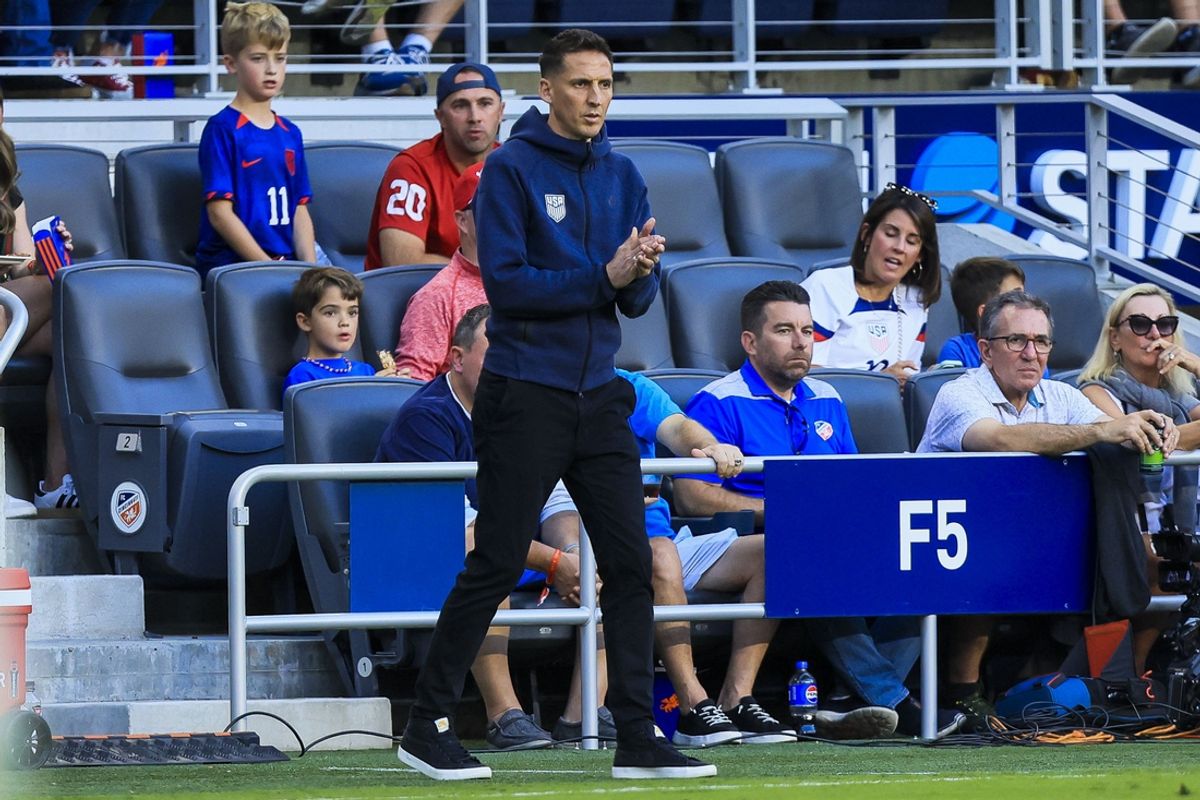 Sep 10, 2024; Cincinnati, Ohio, USA; USA head coach Mikey Varas during the first half against New Zealand at TQL Stadium. Mandatory Credit: Katie Stratman-Imagn Images