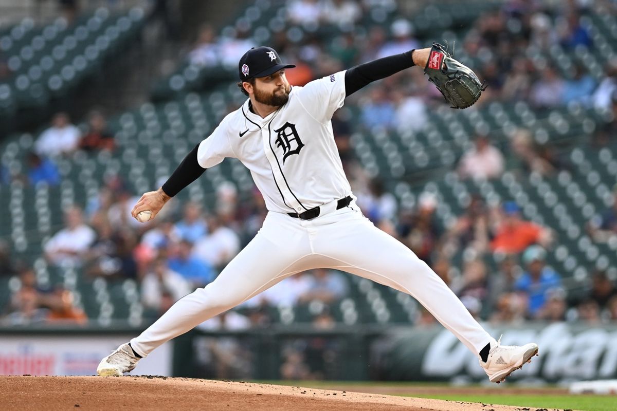 Sep 11, 2024; Detroit, Michigan, USA; Detroit Tigers starting pitcher Casey Mize (12) throws a pitch against the Colorado Rockies in the first inning at Comerica Park. Mandatory Credit: Lon Horwedel-Imagn Images